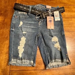 NWT Walflower Blue Denim Shorts Bermuda with Belt Womens 5 Reg. S1091-94